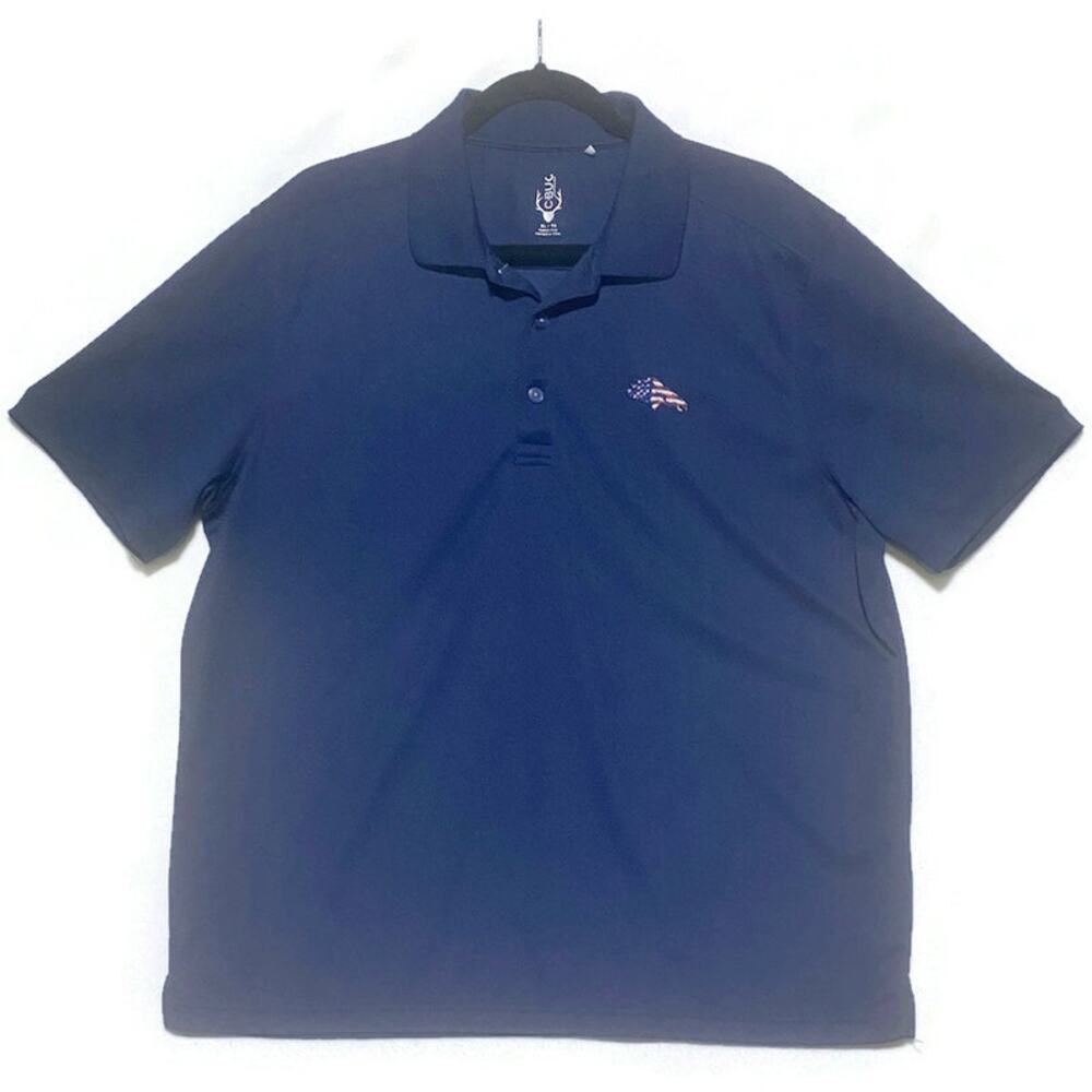 Cutter and Buck Polo Shirt Men's XL Blue Short Sleeve w/Patriotic Horse Logo